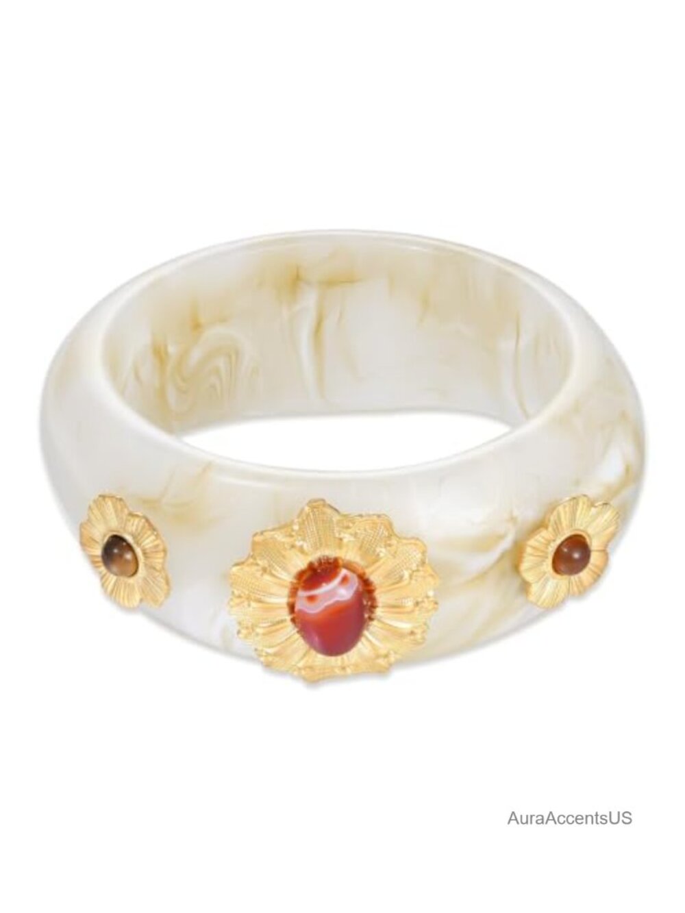 Chunky Resin Bangle Bracelet 14K Gold Plated Wide Cuff